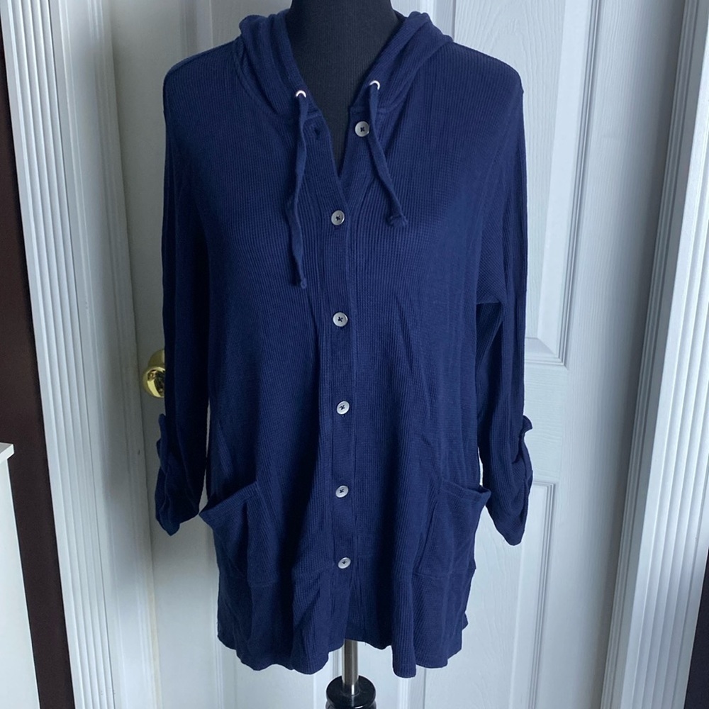 Style & Company Sport Women’s Navy Blue Waffle Print Jacket sz L